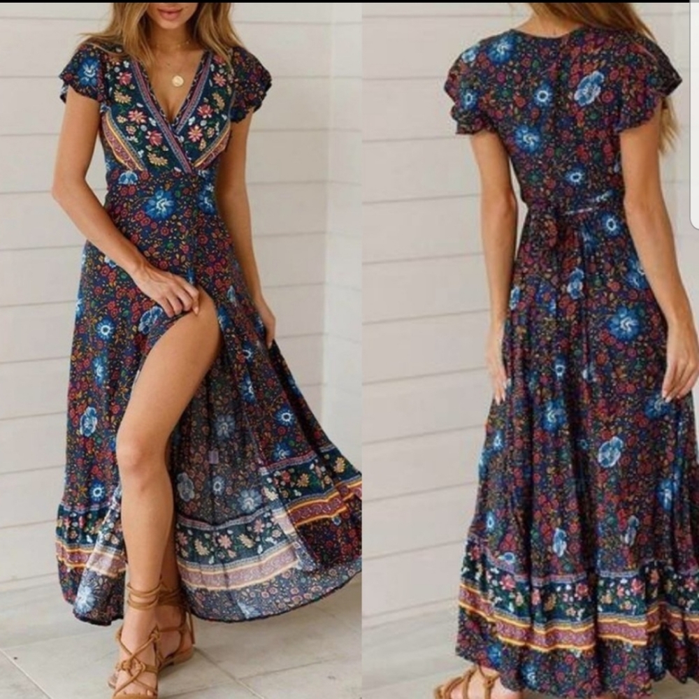 RELISTED LAST 1! (S) Boho wrap maxi dress - Picture 2 of 4